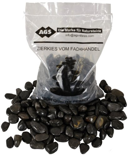 Intergarden Zierkies, Flusskiesel, Dekozierkies schwarz Hochglanz poliert 2-3 cm - 5kg Sack für Pflanzen, Vasen und Garten