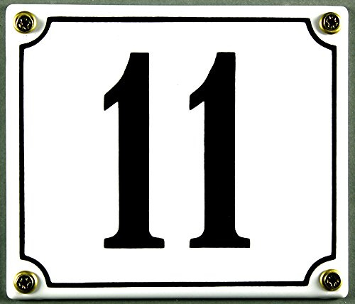 Buddel-Bini Wetterfestes Emaille Hausnummernschild 11 weiß 12x14 cm sofort lieferbar Hausnummer Emailleschild