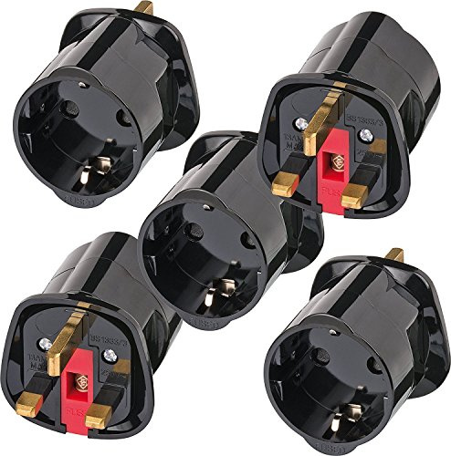 5 Stück Brennenstuhl Reisestecker Adapter, Steckdosenadapter Reise (Für: England Steckdose und Euro Stecker) Farbe: schwarz