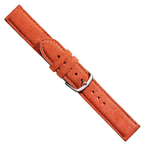 Uhrbanddealer Uhrenarmband Unisex 16mm, Ersatzband Venice, Kalbsleder Rauleder Orange matt, 242816s