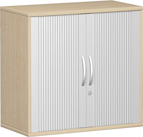 Geramöbel Querrollladenschrank 1 Dekor-Einlegeboden, abschließbar, 800x425x768, Silber/Ahorn