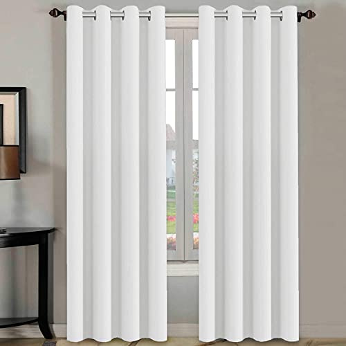 H.VERSAILTEX White Curtains 84 inches Long for Living Room Thermal Insulated Room Darkening Window Treatment Panels Drapes Light Reducing Curtains for Bedroom, 2 Panels, 52 W x 84 L, White