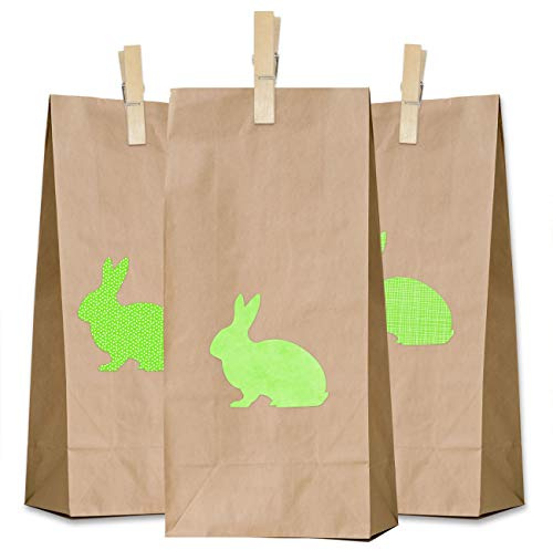 Papierdrachen 12 DIY Geschenktüten zu Ostern mit Osterhasen Aufklebern zum Befüllen - Do It Yourself Osternest mit 12 Papiertüten - Design Grün