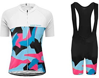 UGLY FROG Fahrradbekleidung Set,Damen Atmungsaktiv Schnell Kurzarm Radfahren Jersey Set Kurzarmtrikot mit 3D Sitzpolster