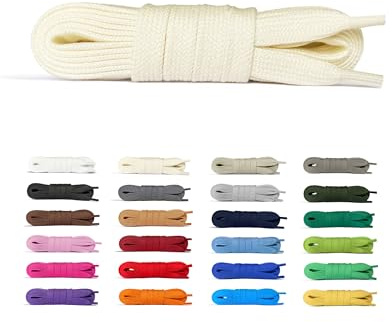 Laceter Lacets Plats Premium en Coton pour Baskets - Lacet de Remplacement pour chaussures de Sport et Sneakers ou pour Enfants - Épaisseur 8mm - Compatible avec Converse, Nike - Crème, 120 cm