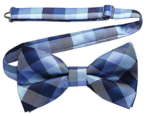 HISDERN Bow Ties for Men Plaid Blue Mens Bowtie Pretied Classic Satin Formal Business Bow Tie Adjustable Tuxedo Bowties for Wedding Party