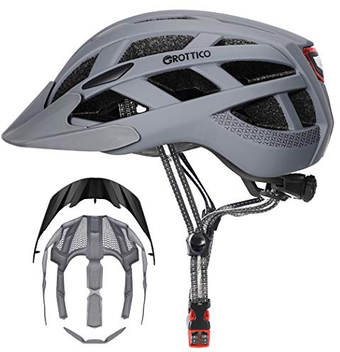Adult-Men-Women Bike Helmet with Light - Mountain Road Bicycle Helmet with Replacement Pads & Detachable Visor