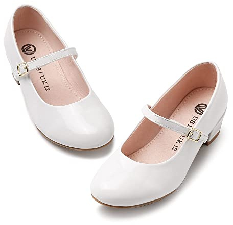 MIXIN Girls Children White Low Heeled Dress Shoes Mary Jane for Kids Toddler Size 1