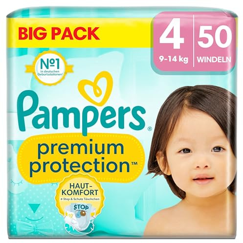 Pampers Premium Protection BIG PACK, Maxi, Windeln Größe 4 (9kg-14kg), 50 Stück