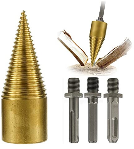 ZPYXBH Firewood Splitter Drill Bits, Wood Splitting Log Splitter Drill Bit, Heavy Duty Steel Drills Screw Cone Driver, Kindling Logs Splitter for Hand Drill Stick, Hex+Square+Round,32mm
