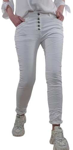 Karostar Dam stretch jeans | Basic boyfriend byxor | twillbyxor med knappslå, Vit, S