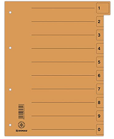 DONAU 8611001-12 Trennblätter 50er Pack/Farbe: Orange/Karton-Register überbreit Aus Recycling-Karton/für DIN A4 4-Fach Lochung Trennlaschen Trennblätter Ordner Register/Blauer Engel/Made in EU