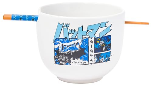 Silver Buffalo DC Comics Batman Japanese Manga Panels Ceramic Ramen Noodle Rice Bowl with Chopsticks, Microwave Safe, 20 Ounces