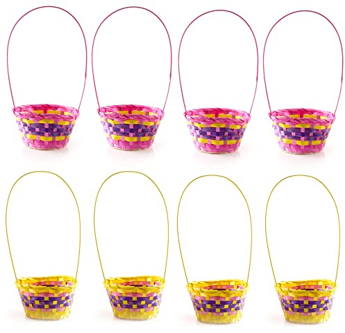 Easter Egg Baskets - 8x Large Egg Baskets, Easter, Yellow Easter Basket, Pink Easter Basket - Easter Egg Hunt Accessory Set