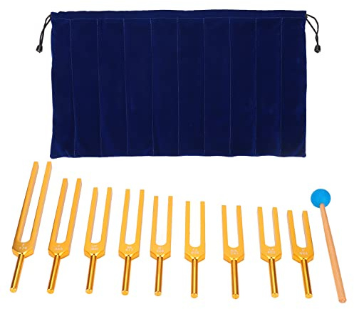 Sorandy Stimmgabel Set, 9 Stimmgabel für DNA Heilung, Chakra, Klangtherapie, Chakra Stimmgabel Set mit Hammer und Tasche (174 Hz, 285 Hz, 396 Hz, 417 Hz, 528 Hz, 639 Hz, 741 Hz, 852 Hz,