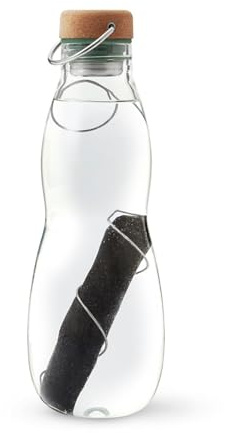 BLACK + BLUM - Bouteille d'Eau en Verre Borosilicate - Filtre Charbon Actif Binchotan et Spirale Inox - Bouchon Étanche avec Anneau - 600 ml - Vert Olive