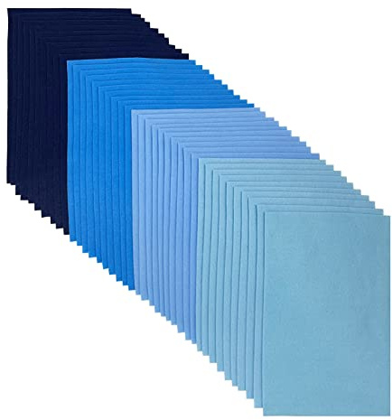 Jtnohx Feltro Colorato, Tessuto in Feltro per Lavoretti 20x30 cm, Foglio Quadrata 1,4 mm, Pannolenci Colorati Morbido per L'artigianato e il Cucito 4 Colori 40 Pezzi(serie blu)