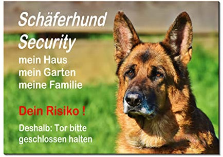 Schäferhund Security-Hund-Schild-Hundeschild-200 x 15 x 3 mm + 300 x 200 x 3 mm-Aluminium-Hunde-Tierschild-Warnschild-Hinweisschild (1451-124 = 30 x 20 cm m. 2 Löcher mittig)