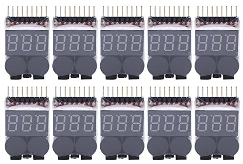 10Pcs Lipo Battery Tester, Clear Digital Display, with LED Indicator,Reverse Connection Protection, Stable Work, Low Voltage Buzzer for 1 to 8S Lithium Battery