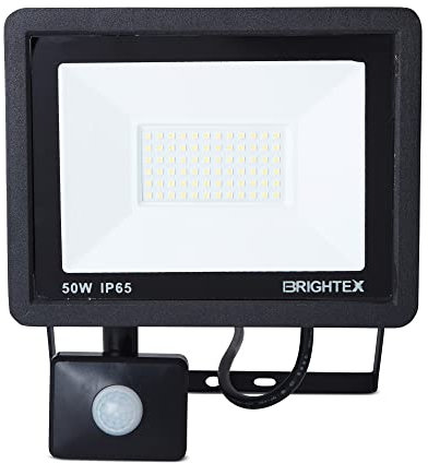 Foco LED de 50 W, blanco frío, 4500 lúmenes, IP65, sensor de movimiento de seguridad, foco de pared al aire libre, iluminacion luz de inundación a prueba de agua para garaje jardín con PIR Sensory