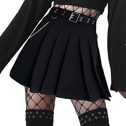 DINGJIUYAN Mini gonna da donna a pieghe gotica con cintura, E, S