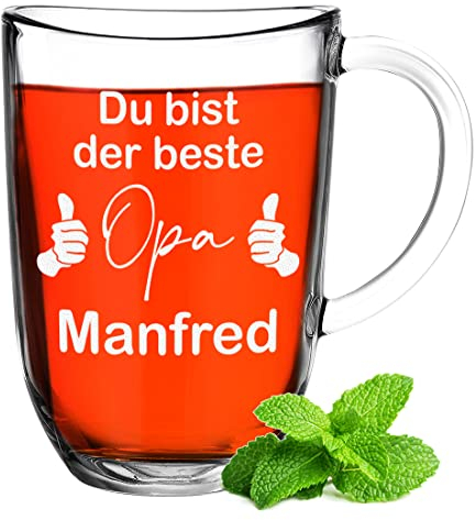 polar-effekt Leonardo Teebecher 380 ml mit Gravur Bester Opa - personalisiertes Kaffeeglas mit Namen - für Tee und Kaffee - Geschenkidee für Männer - Espressotasse Großvater