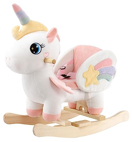 FUNLIO Einhorn-Baby-Schaukelpferd, Regenbogen-Fee-Einhorn-Schaukelpferd für Kleinkinder von 6 Monaten bis 3 Jahren, gefüllte Aufsitz-Tierwippe, einfach zu montieren