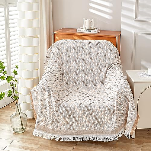 AIVIA Slipper Chair Cover Sheet Blanket, Reversible Anti Slip Throw Cushion Covers for Single Seat Chair Recliner Armchair Ottomans Furniture Decorations Protector Slipcover (White Khaki, 51x71)