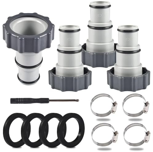 Qooloo 4 Stück Schlauchadapter Pool, Pool Adapter A, Poolschlauch Adapter, Anschluss Für Ø 32 und 38 mm Pool-Schlauch, Adapter für Intex Pool, Schlauchadapter für Pumpe mit Innengewinde (Paket3)