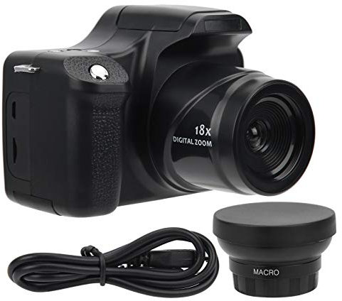 Fotocamera Reflex HD con Zoom 18X, Fotocamera Reflex Digitale con Teleobiettivo con Schermo LCD da 3,0 Pollici, Registrazione Video FHD con Immagine a Lunghezza Focale Lunga(Standard+Wide-angle lens)
