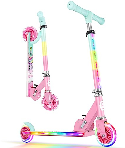 BELEEV Trottinette pour Enfants de 3 à 12 Ans avec Roues Lumineuses, Tige et Plateau, Trottinette Pliable à 2 Roues pour Filles et garçons, 3 hauteurs réglables, Plateau antidérapant, Trottinette