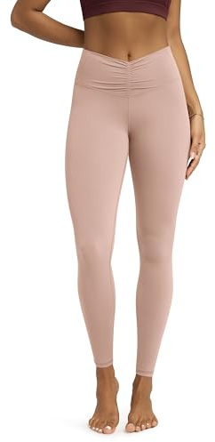 ODODOS Cloud Feeling Ruched Yoga Leggings for Women Full Length High Waist Crossover Yoga Pants, Dusty Pink, X-Small