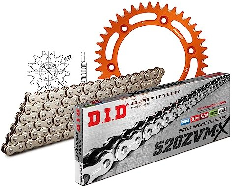 DID - Juego de cadenas de aluminio 520ZVM-X/118 con cierre de remache naranja para KTM EXE Super Enduro Moto 125 ccm Bj. 2000-2001