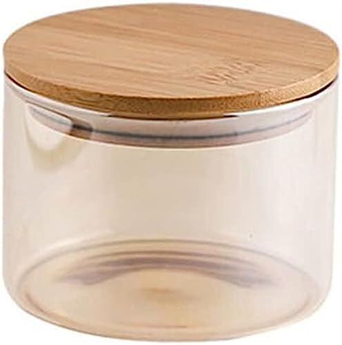 DLUXCA Couvercle en bois bouteille de stockage scellée en verre réservoir de stockage réservoir de stockage en verre thé en verre cuisine domestique (Color : Amber, Size : 310ml)