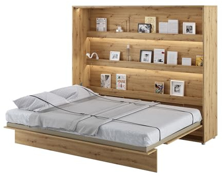MEBLINI Schrankbett Bed Concept - Wandbett mit Lattenrost - Klappbett mit Schrank - Wandklappbett - Murphy Bed - Bettschrank - BC-14-160x200cm Horizontal - Artisan Eiche