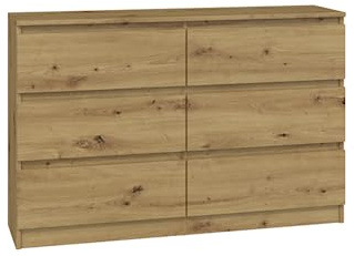 VBChome Kommode mit 6 Schubladen 120 x 30 x 75 cm Eiche Aritsan Grifflose Schubladenkommode Mehrzweckschrank für Flur Schlafzimmer Wohnzimmer Kinderzimmer Modern Eiche Aritsan