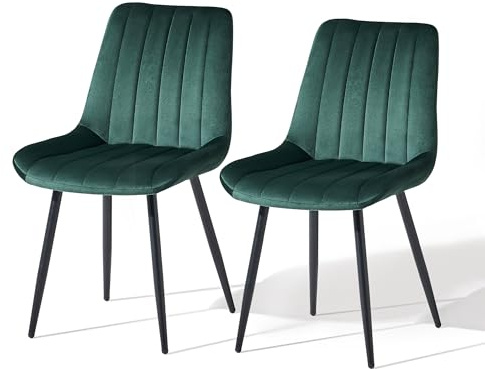 CLIPOP Samt Esszimmerstühle 2er Set Küchenstühle Polsterstuhl Wohnzimmerstuhl Gepolsterte Sessel Sitzfläche mit Rückenlehne und Metallbeine (2er Set, Grün)