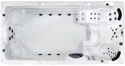 Sanotechnik Outdoor Schwimm Whirlpool Menorca - inkl. Abdeckung - Außenmaß: 450 x 228 x 131 cm - Mit Gegenstromanlage, LED Beleuchtung, Wasserfall, LED Beleuchtung, Soundsystem, 63 Massagedüsen