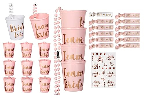 Louttary Braut-Schnapsglas-Halskette, Packung mit 24 JGA-Bechern und Brautarmband, JunggesellenabschiedszubehöR