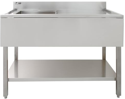 Fregadero de Cocina 1 Seno Acero Inox (90x120x60cm) Escurridor Derecha Lavabo Comercial Profesional Restauración Gastronomía con Pies Ajustables,Protector contra Salpicaduras+Tapón Colador GRATIS