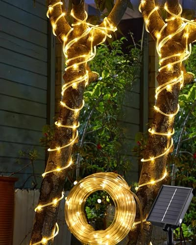 Tacobey Solar Rope Lights Outdoor - 32.8Ft 100 LED String Tube Lights, 8 Modes Waterproof Solar Powered Fairy Lights for Garden Outdoor Deco - Warm White