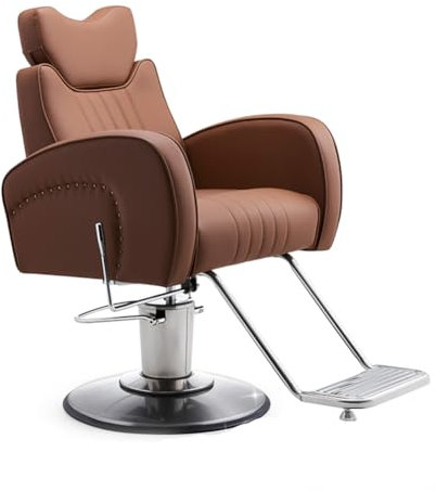 Friseurstuhl Friseursessel Hydraulischer Friseurstuhl, verstellbarer Allzweckstuhl für professionelle Friseure, Salons und Friseure – moderner hydraulischer Salonstuhl mit extra breitem Sitz, braun