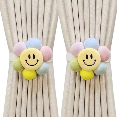 Uoocg 2 Stück Vorhänge Raffhalter Cartoon, Vorhang Straps, Vorhang Schnalle Haken Clip für Kinderzimmer Dekorationen (Bunte Blumen)