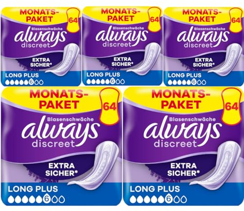 Discreet Inkontinenz-Einlagen Long Plus (Größe 6) Pads Damenbinden 4 X 16 STÜCK x 5 Packungen mit Pufai Grocery