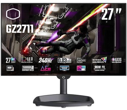 Cooler Master Tempest GZ2711 27 OLED Monitor - WQHD (2560x1440), 240Hz, 0.03ms GtG, WOLED Panel, 98.5% DCI-P3 (ΔE≤2, 10-Bit), KVM, RGB Ambient Light, 4-Way Stand, DP 1.4, HDMI 2.1, USB Type-C (96W)
