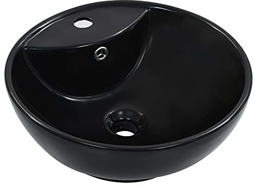 Lavabo avec trop-plein, LAPOOH Lavabo sur plan de travail, lavabo de salle de bain, meubles de salle de bain, meuble lavabo, 46,5 x 18 cm céramique noire