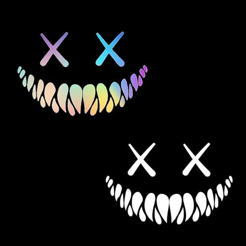 JAONLD 2 Pezzi Adesivo per Auto con Faccia Sorridente Tuning,Adesivi Riflettenti Accattivanti per Auto per InterniLaptop,Bagagli,Fantastici Adesivi
