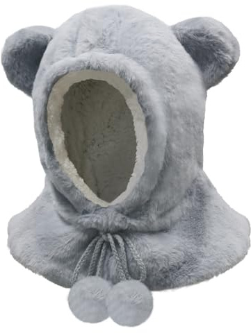 JFAN Bambini Cappello Invernali Calda in Lana Beanie Berretti 2 in 1 Sciarpa Cappuccio con Orecchie per Ragazzo e Ragazza Grigio