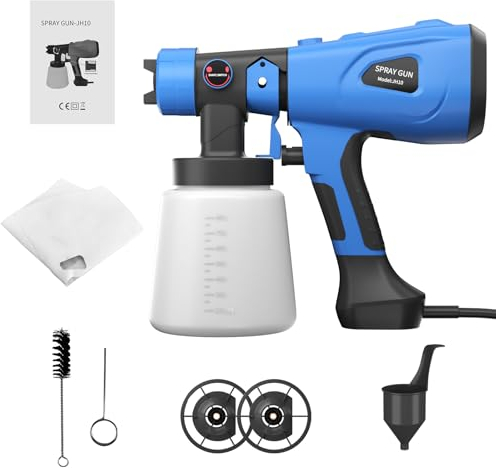 600W Elektrisches Farbsprühsystem, Sprühmuster, 1000 ml Farbbehälter, Lackierpistole für Wandfarbe/Lacke & Lasuren im Innen- Außenbereich Spritzpistole inkl.3 Düsen & 2PCS Filterpapier