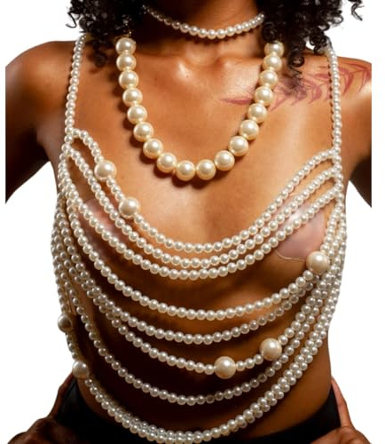 SOUTHJIELING Collana da donna multistrato con perle e catena per spalla, regolabile, gioielli per il corpo per feste di nozze